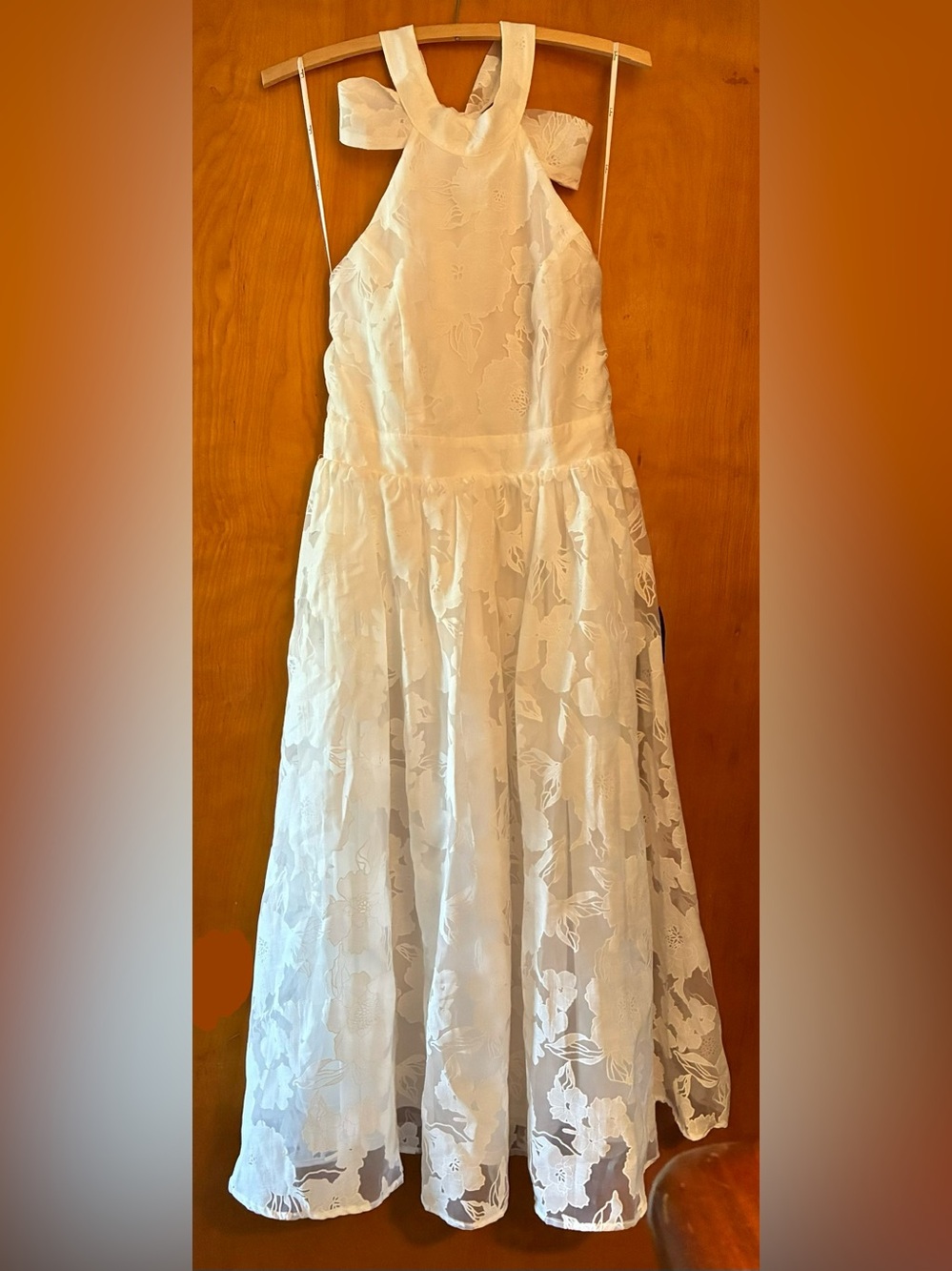 Lulu’s Midi Halter Dress, White Floral High Neck Low Back